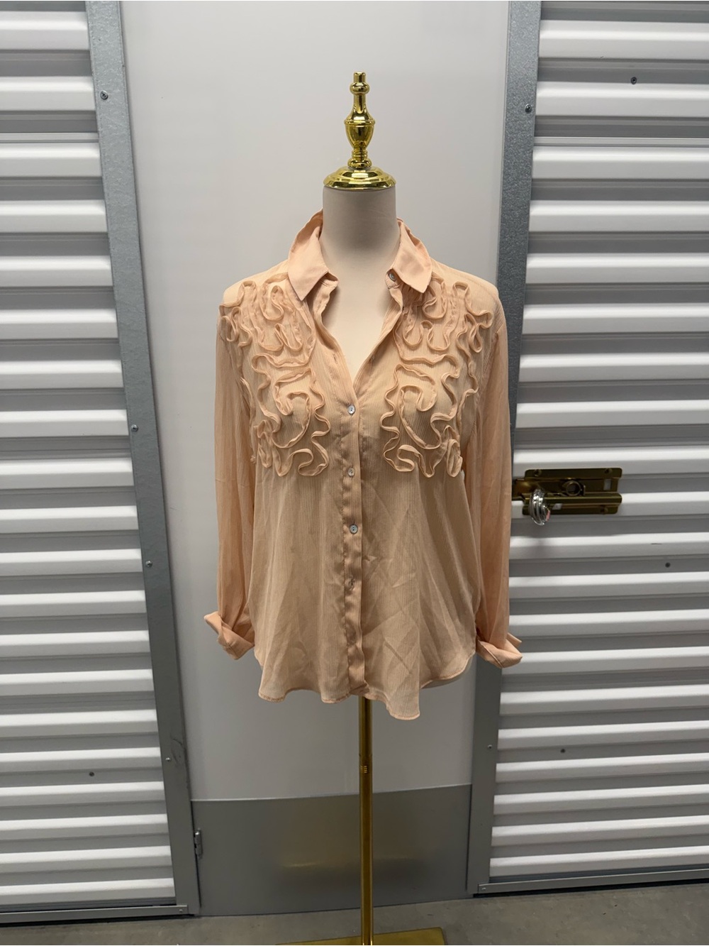 Zara Peach Ruffle-Detail Button Down Blouse